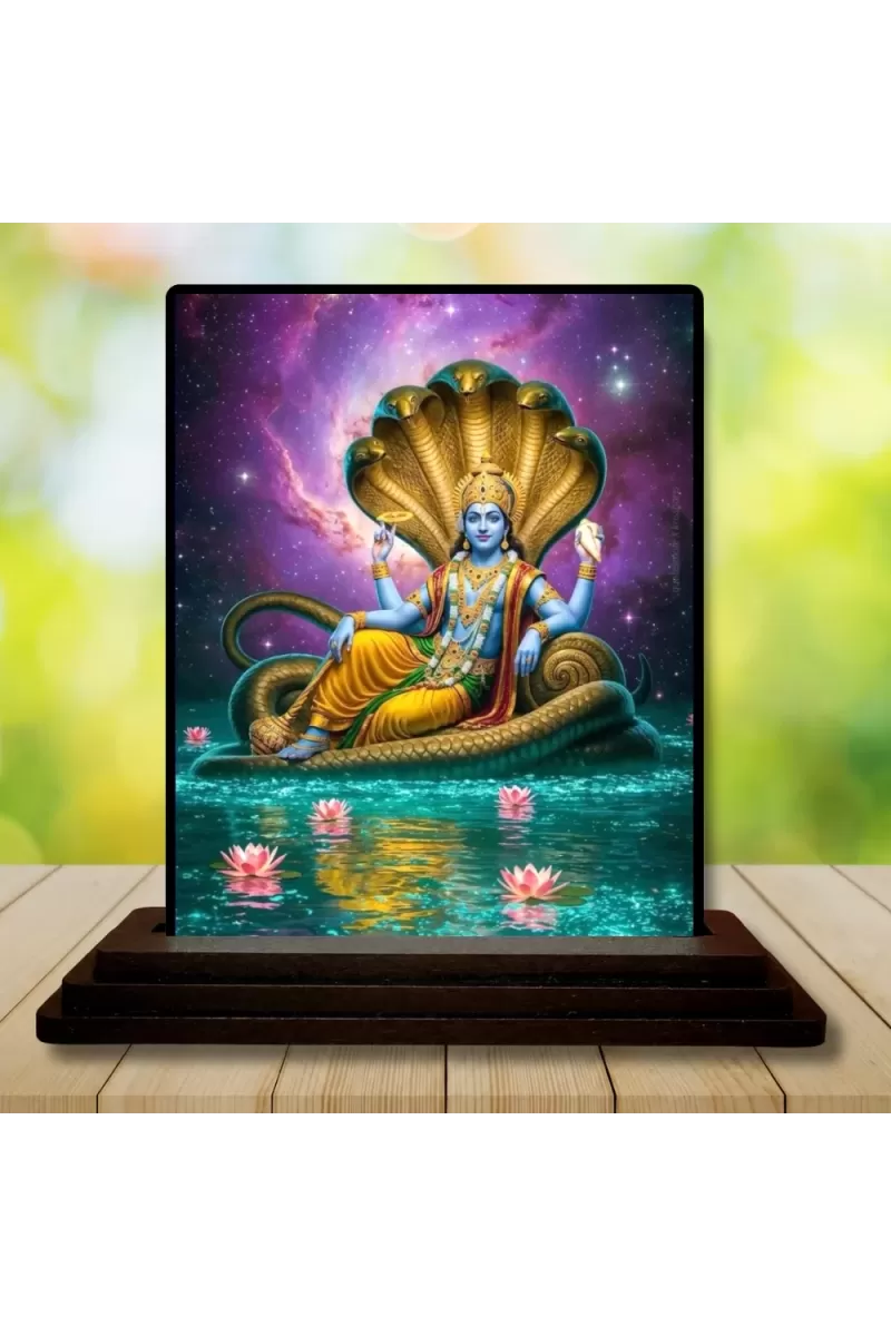 Car Dashboard Vishnu Wooden Photo Stand  3x4 Inches, Compact & Stylish Spiritual Display For Car, Home & Office (Pack Of 1) (F49802)