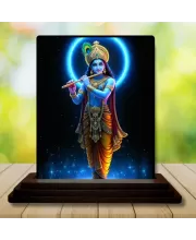 Car Dashboard Lord Krishna Wooden Photo Stand  3x4 Inches, Compact & Stylish Spiritual Display For Car, Home & Office (Pack Of 1) (F49803)