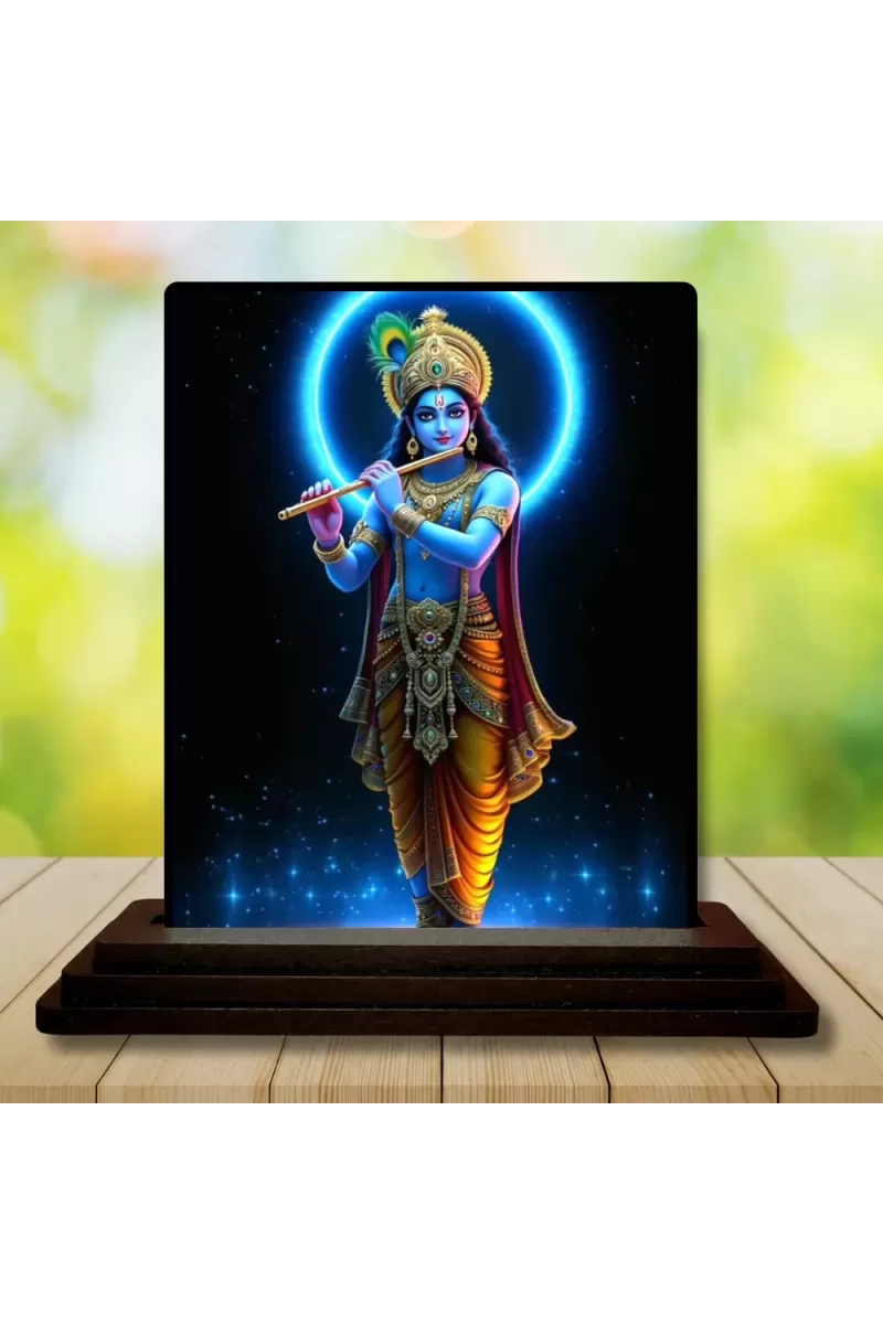 Car Dashboard Lord Krishna Wooden Photo Stand  3x4 Inches, Compact & Stylish Spiritual Display For Car, Home & Office (Pack Of 1) (F49803)