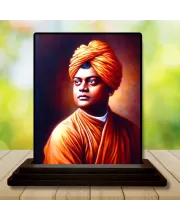 Car Dashboard Swami Vivekananda Wooden Photo Stand  3x4 Inches, Compact & Stylish Spiritual Display For Car, Home & Office (Pack Of 1) (F49805)