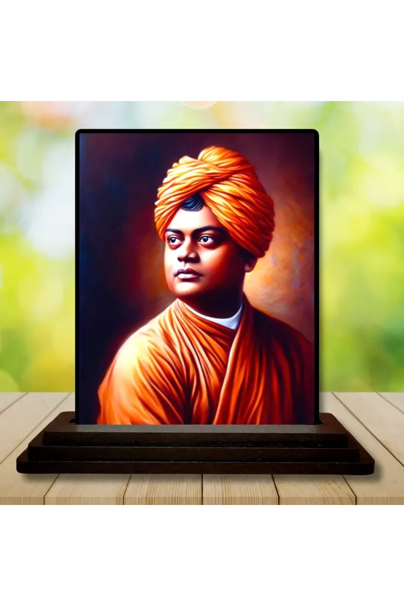 Car Dashboard Swami Vivekananda Wooden Photo Stand  3x4 Inches, Compact & Stylish Spiritual Display For Car, Home & Office (Pack Of 1) (F49805)