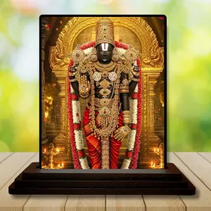 Car Dashboard Venkateswara Wooden Photo Stand  3x4 Inches, Compact & Stylish Spiritual Display For Car, Home & Office (Pack Of 1) (F49806)