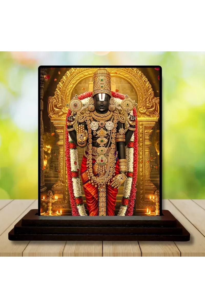 Car Dashboard Venkateswara Wooden Photo Stand  3x4 Inches, Compact & Stylish Spiritual Display For Car, Home & Office (Pack Of 1) (F49806)