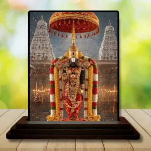 Car Dashboard Venkateswara Wooden Photo Stand  3x4 Inches, Compact & Stylish Spiritual Display For Car, Home & Office (Pack Of 1) (F49807)