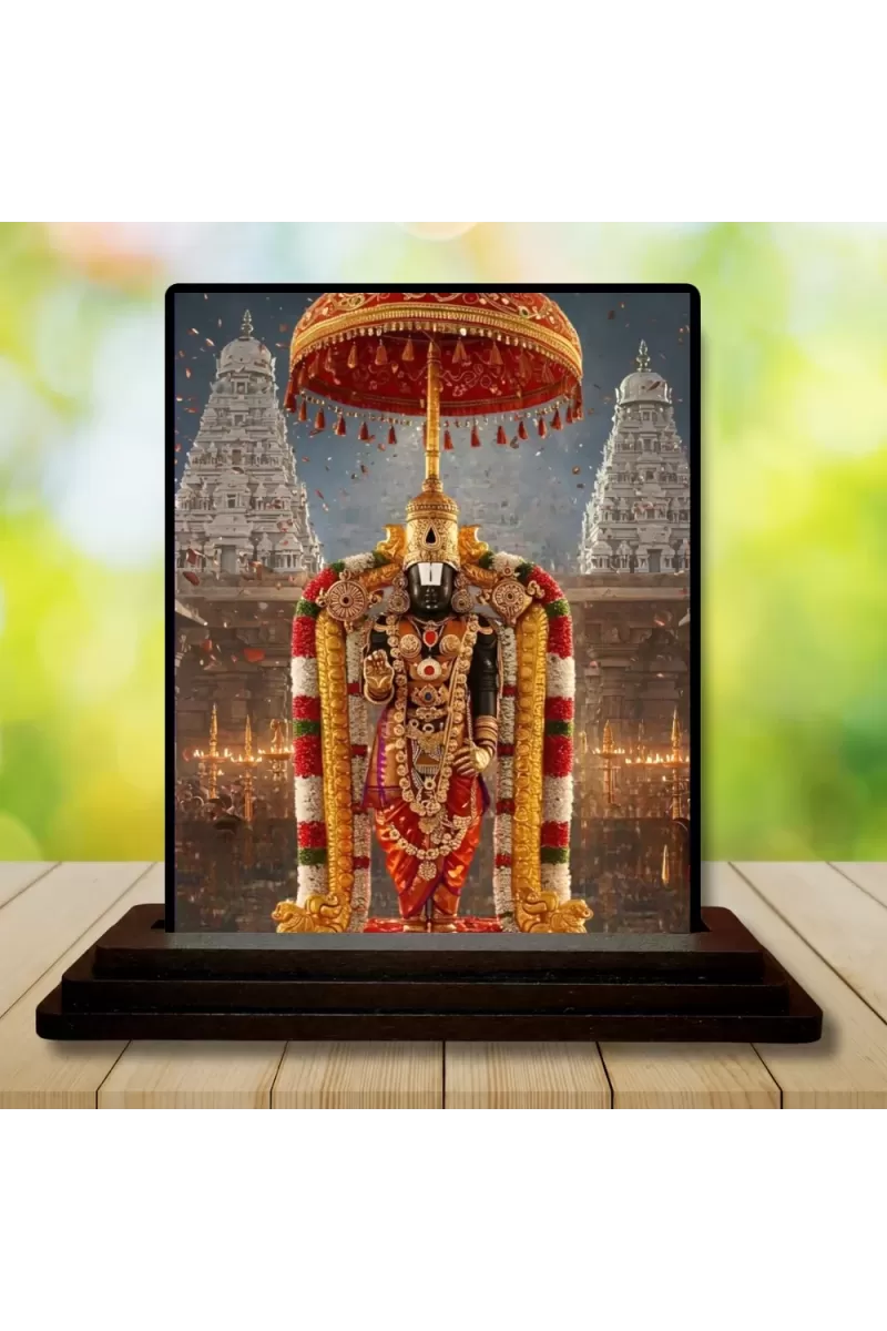 Car Dashboard Venkateswara Wooden Photo Stand  3x4 Inches, Compact & Stylish Spiritual Display For Car, Home & Office (Pack Of 1) (F49807)