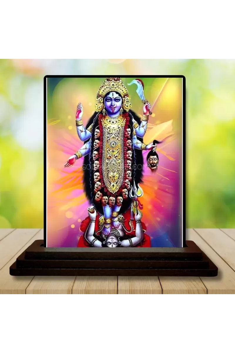 Car Dashboard Goddess Kali Wooden Photo Stand  3x4 Inches, Compact & Stylish Spiritual Display For Car, Home & Office (Pack Of 1) (F49811)