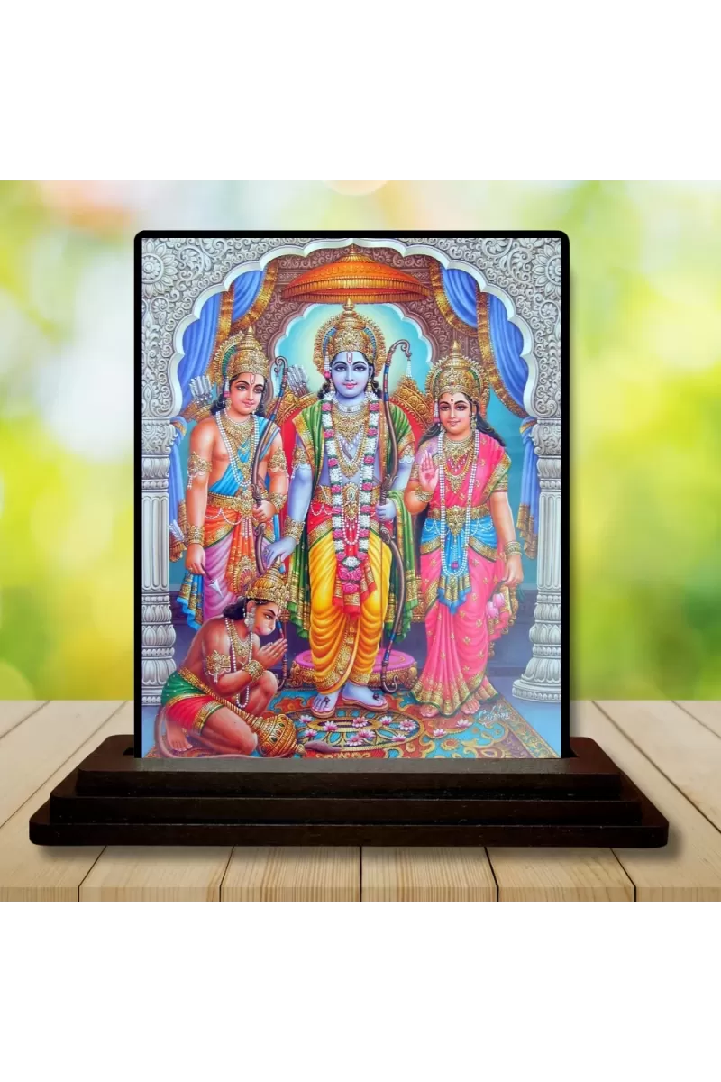 Car Dashboard Lord Ram Darbar Wooden Photo Stand  3x4 Inches, Compact & Stylish Spiritual Display For Car, Home & Office (Pack Of 1) (F49813)