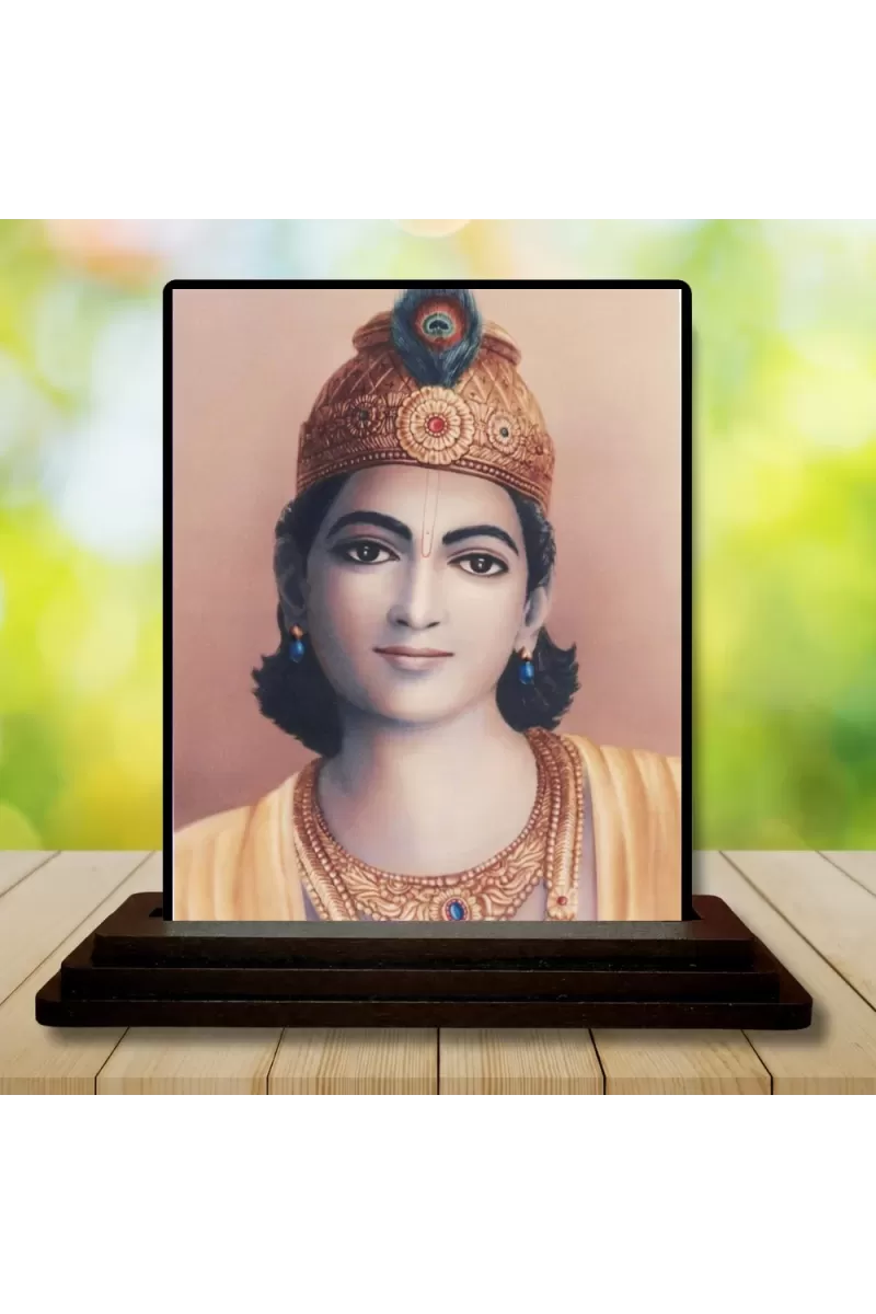 Car Dashboard Lord Shree Krishna Wooden Photo Stand  3x4 Inches, Compact & Stylish Spiritual Display For Car, Home & Office (Pack Of 1) (F49815)