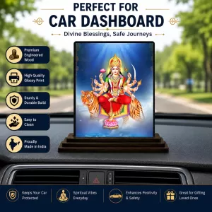 Car Dashboard Goddess Durga Wooden Photo Stand 3x4 Inches, Compact & Stylish Spiritual Display For Car, Home & Office (Pack Of 1) (F48664) Car Dashboard Goddess Durga Wooden Photo Stand 3x4 Inches, Compact & Stylish Spiritual Display For Car, Home & Office (Pack Of 1) (F48664)
