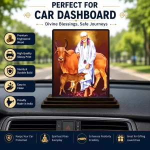 Car Dashboard Shirdi Sai Baba Wooden Photo Stand  3x4 Inches, Compact & Stylish Spiritual Display For Car, Home & Office (Pack Of 1) (F48665)