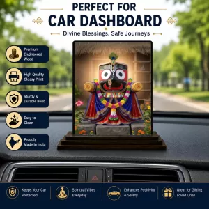 Car Dashboard Lord Jagannatha Wooden Photo Stand 3x4 Inches, Compact & Stylish Spiritual Display For Car, Home & Office (Pack Of 1) (F48669) Car Dashboard Lord Jagannatha Wooden Photo Stand 3x4 Inches, Compact & Stylish Spiritual Display For Car, Home & Office (Pack Of 1) (F48669)