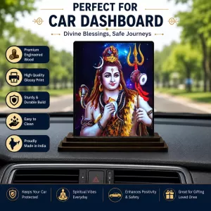 Car Dashboard Lord Shiva Wooden Photo Stand  3x4 Inches, Compact & Stylish Spiritual Display For Car, Home & Office (Pack Of 1) (F48672)