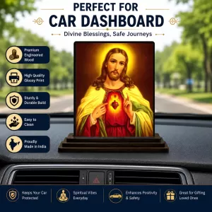 Car Dashboard Jesus Christ Wooden Photo Stand  3x4 Inches, Compact & Stylish Spiritual Display For Car, Home & Office (Pack Of 1) (F48674)