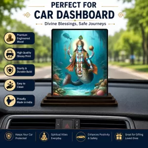 Car Dashboard Matsya Wooden Photo Stand  3x4 Inches, Compact & Stylish Spiritual Display For Car, Home & Office (Pack Of 1) (F48675)