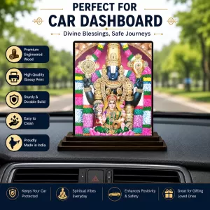 Car Dashboard Tirupati Balaji Wooden Photo Stand  3x4 Inches, Compact & Stylish Spiritual Display For Car, Home & Office (Pack Of 1) (F48677)
