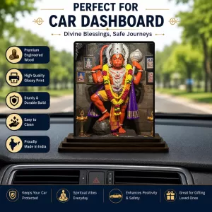 Car Dashboard Hanuman Wooden Photo Stand  3x4 Inches, Compact & Stylish Spiritual Display For Car, Home & Office (Pack Of 1) (F48689)