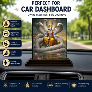 Car Dashboard Lord Vishnu Wooden Photo Stand 3x4 Inches, Compact & Stylish Spiritual Display For Car, Home & Office (Pack Of 1) (F48690) Car Dashboard Lord Vishnu Wooden Photo Stand 3x4 Inches, Compact & Stylish Spiritual Display For Car, Home & Office (Pack Of 1) (F48690)