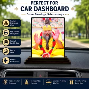 Car Dashboard Guru Pramamnanda Wooden Photo Stand  3x4 Inches, Compact & Stylish Spiritual Display For Car, Home & Office (Pack Of 1) (F48691)