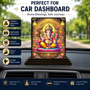 Car Dashboard Lord Ganesha Wooden Photo Stand 3x4 Inches, Compact & Stylish Spiritual Display For Car, Home & Office (Pack Of 1) (F48694) Car Dashboard Lord Ganesha Wooden Photo Stand 3x4 Inches, Compact & Stylish Spiritual Display For Car, Home & Office (Pack Of 1) (F48694)