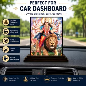 Car Dashboard Goddess Durga Wooden Photo Stand 3x4 Inches, Compact & Stylish Spiritual Display For Car, Home & Office (Pack Of 1) (F48701) Car Dashboard Goddess Durga Wooden Photo Stand 3x4 Inches, Compact & Stylish Spiritual Display For Car, Home & Office (Pack Of 1) (F48701)