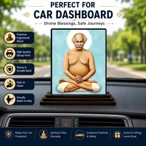 Car Dashboard Shree Ramkrishna Wooden Photo Stand  3x4 Inches, Compact & Stylish Spiritual Display For Car, Home & Office (Pack Of 1) (F48724)