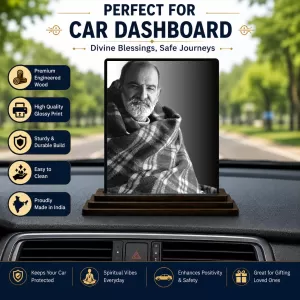 Car Dashboard Neem Karoli Baba Wooden Photo Stand 3x4 Inches, Compact & Stylish Spiritual Display For Car, Home & Office (Pack Of 1) (F48725) Car Dashboard Neem Karoli Baba Wooden Photo Stand 3x4 Inches, Compact & Stylish Spiritual Display For Car, Home & Office (Pack Of 1) (F48725)