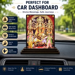 Car Dashboard Goddess Durga Wooden Photo Stand 3x4 Inches, Compact & Stylish Spiritual Display For Car, Home & Office (Pack Of 1) (F48732) Car Dashboard Goddess Durga Wooden Photo Stand 3x4 Inches, Compact & Stylish Spiritual Display For Car, Home & Office (Pack Of 1) (F48732)