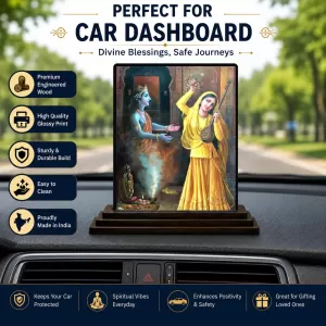 Car Dashboard Radha And Shree Krishna Wooden Photo Stand 3x4 Inches, Compact & Stylish Spiritual Display For Car, Home & Office (Pack Of 1) (F48733) Car Dashboard Radha And Shree Krishna Wooden Photo Stand 3x4 Inches, Compact & Stylish Spiritual Display For Car, Home & Office (Pack Of 1) (F48733)