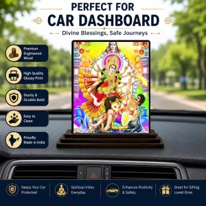 Car Dashboard Goddess Durga Wooden Photo Stand 3x4 Inches, Compact & Stylish Spiritual Display For Car, Home & Office (Pack Of 1) (F48740) Car Dashboard Goddess Durga Wooden Photo Stand 3x4 Inches, Compact & Stylish Spiritual Display For Car, Home & Office (Pack Of 1) (F48740)