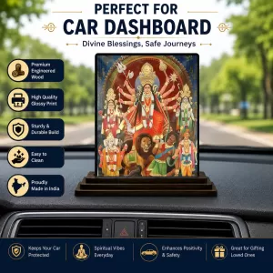 Car Dashboard Goddess Durga Wooden Photo Stand 3x4 Inches, Compact & Stylish Spiritual Display For Car, Home & Office (Pack Of 1) (F48746) Car Dashboard Goddess Durga Wooden Photo Stand 3x4 Inches, Compact & Stylish Spiritual Display For Car, Home & Office (Pack Of 1) (F48746)