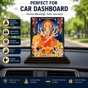 Car Dashboard Goddess Durga Wooden Photo Stand 3x4 Inches, Compact & Stylish Spiritual Display For Car, Home & Office (Pack Of 1) (F48751) Car Dashboard Goddess Durga Wooden Photo Stand 3x4 Inches, Compact & Stylish Spiritual Display For Car, Home & Office (Pack Of 1) (F48751)