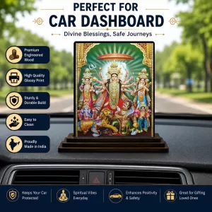 Car Dashboard Goddess Durga Wooden Photo Stand 3x4 Inches, Compact & Stylish Spiritual Display For Car, Home & Office (Pack Of 1) (F48759) Car Dashboard Goddess Durga Wooden Photo Stand 3x4 Inches, Compact & Stylish Spiritual Display For Car, Home & Office (Pack Of 1) (F48759)