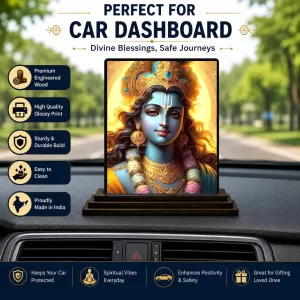 Car Dashboard Krishna Wooden Photo Stand 3x4 Inches, Compact & Stylish Spiritual Display For Car, Home & Office (Pack Of 1) (F48768) Car Dashboard Krishna Wooden Photo Stand 3x4 Inches, Compact & Stylish Spiritual Display For Car, Home & Office (Pack Of 1) (F48768)