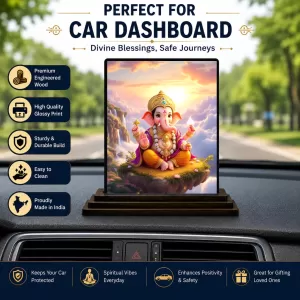 Car Dashboard Ganesha Wooden Photo Stand 3x4 Inches, Compact & Stylish Spiritual Display For Car, Home & Office (Pack Of 1) (F48769) Car Dashboard Ganesha Wooden Photo Stand 3x4 Inches, Compact & Stylish Spiritual Display For Car, Home & Office (Pack Of 1) (F48769)