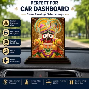 Car Dashboard Lord Jagannatha Wooden Photo Stand 3x4 Inches, Compact & Stylish Spiritual Display For Car, Home & Office (Pack Of 1) (F48773) Car Dashboard Lord Jagannatha Wooden Photo Stand 3x4 Inches, Compact & Stylish Spiritual Display For Car, Home & Office (Pack Of 1) (F48773)