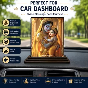 Car Dashboard Yashoda And Krishna Wooden Photo Stand  3x4 Inches, Compact & Stylish Spiritual Display For Car, Home & Office (Pack Of 1) (F48774)