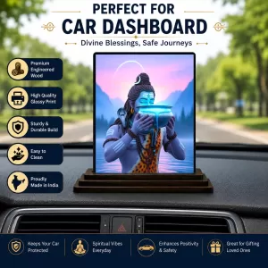 Car Dashboard Lord Shiva Wooden Photo Stand 3x4 Inches, Compact & Stylish Spiritual Display For Car, Home & Office (Pack Of 1) (F48778) Car Dashboard Lord Shiva Wooden Photo Stand 3x4 Inches, Compact & Stylish Spiritual Display For Car, Home & Office (Pack Of 1) (F48778)