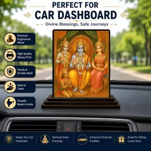 Car Dashboard Lord Ram Darbar Wooden Photo Stand 3x4 Inches, Compact & Stylish Spiritual Display For Car, Home & Office (Pack Of 1) (F48779) Car Dashboard Lord Ram Darbar Wooden Photo Stand 3x4 Inches, Compact & Stylish Spiritual Display For Car, Home & Office (Pack Of 1) (F48779)