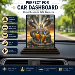 Car Dashboard Vishnu Wooden Photo Stand  3x4 Inches, Compact & Stylish Spiritual Display For Car, Home & Office (Pack Of 1) (F48781)