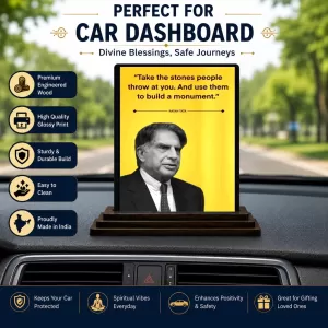 Car Dashboard Shree Ratan Tata Wooden Photo Stand 3x4 Inches, Compact & Stylish Spiritual Display For Car, Home & Office (Pack Of 1) (F48839) Car Dashboard Shree Ratan Tata Wooden Photo Stand 3x4 Inches, Compact & Stylish Spiritual Display For Car, Home & Office (Pack Of 1) (F48839)