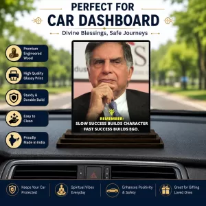 Car Dashboard Shree Ratan Tata Wooden Photo Stand 3x4 Inches, Compact & Stylish Spiritual Display For Car, Home & Office (Pack Of 1) (F48843) Car Dashboard Shree Ratan Tata Wooden Photo Stand 3x4 Inches, Compact & Stylish Spiritual Display For Car, Home & Office (Pack Of 1) (F48843)