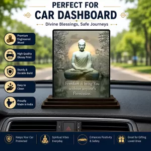 Car Dashboard Gautama Buddha Wooden Photo Stand 3x4 Inches, Compact & Stylish Spiritual Display For Car, Home & Office (Pack Of 1) (F48876) Car Dashboard Gautama Buddha Wooden Photo Stand 3x4 Inches, Compact & Stylish Spiritual Display For Car, Home & Office (Pack Of 1) (F48876)
