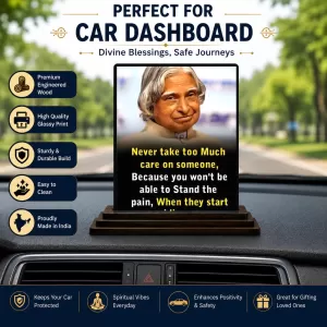 Car Dashboard Abdul Kalam Wooden Photo Stand  3x4 Inches, Compact & Stylish Spiritual Display For Car, Home & Office (Pack Of 1) (F48919)
