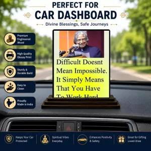 Car Dashboard Abdul Kalam Wooden Photo Stand  3x4 Inches, Compact & Stylish Spiritual Display For Car, Home & Office (Pack Of 1) (F48922)