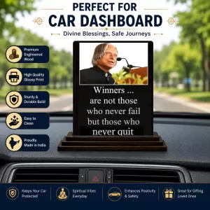Car Dashboard Abdul Kalam Wooden Photo Stand  3x4 Inches, Compact & Stylish Spiritual Display For Car, Home & Office (Pack Of 1) (F48923)