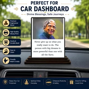 Car Dashboard Abdul Kalam Wooden Photo Stand  3x4 Inches, Compact & Stylish Spiritual Display For Car, Home & Office (Pack Of 1) (F48925)