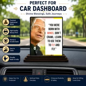 Car Dashboard Abdul Kalam Wooden Photo Stand  3x4 Inches, Compact & Stylish Spiritual Display For Car, Home & Office (Pack Of 1) (F48927)