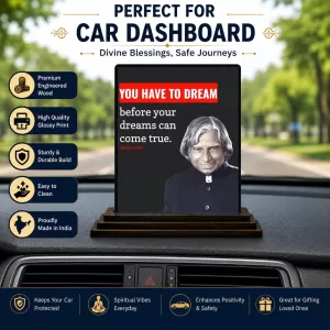 Car Dashboard Abdul Kalam Wooden Photo Stand 3x4 Inches, Compact & Stylish Spiritual Display For Car, Home & Office (Pack Of 1) (F48949) Car Dashboard Abdul Kalam Wooden Photo Stand 3x4 Inches, Compact & Stylish Spiritual Display For Car, Home & Office (Pack Of 1) (F48949)