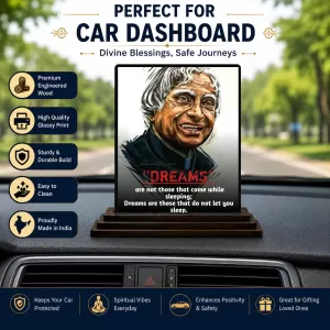 Car Dashboard Abdul Kalam Wooden Photo Stand 3x4 Inches, Compact & Stylish Spiritual Display For Car, Home & Office (Pack Of 1) (F48950) Car Dashboard Abdul Kalam Wooden Photo Stand 3x4 Inches, Compact & Stylish Spiritual Display For Car, Home & Office (Pack Of 1) (F48950)