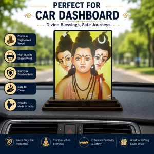 Car Dashboard Lord Shiva Wooden Photo Stand  3x4 Inches, Compact & Stylish Spiritual Display For Car, Home & Office (Pack Of 1) (F48965)